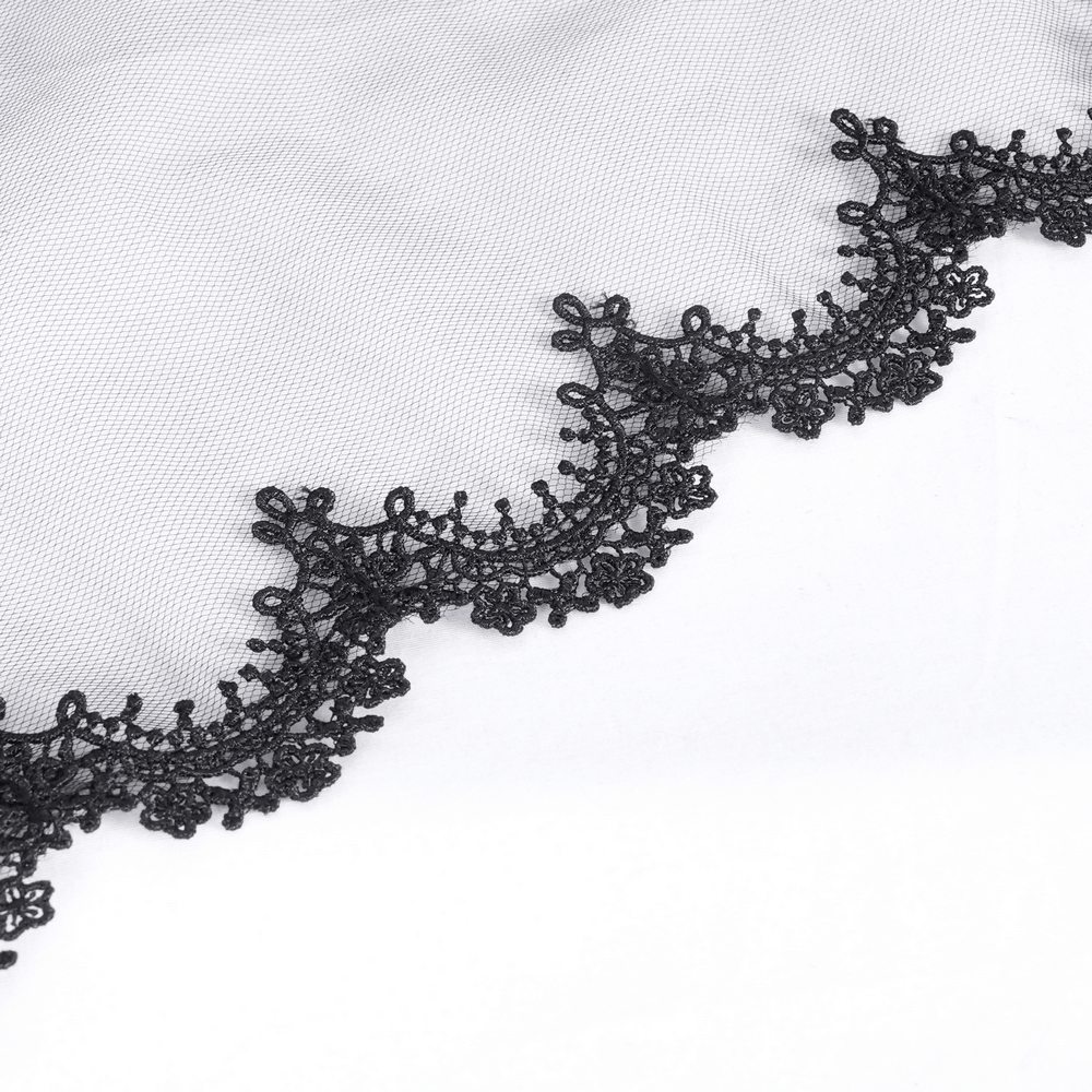 Elegant black lace bridal veil edge, featuring intricate lace detailing for weddings.