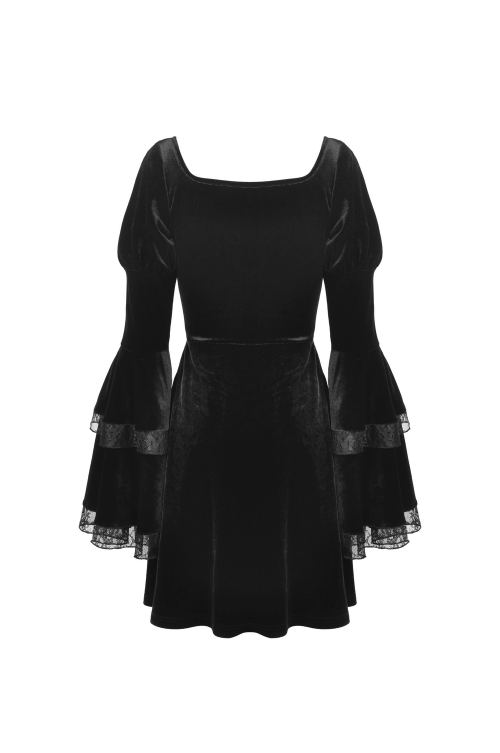 Mystery Gothic Velvet Mini Dress with Lace and Cross