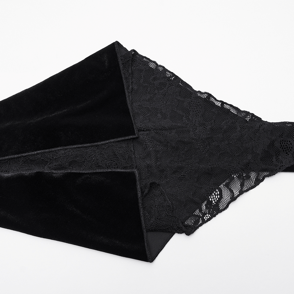 Mystery Long Black Velvet Lace Dress with Fishtail Hem showcasing elegant leggings and lace details.