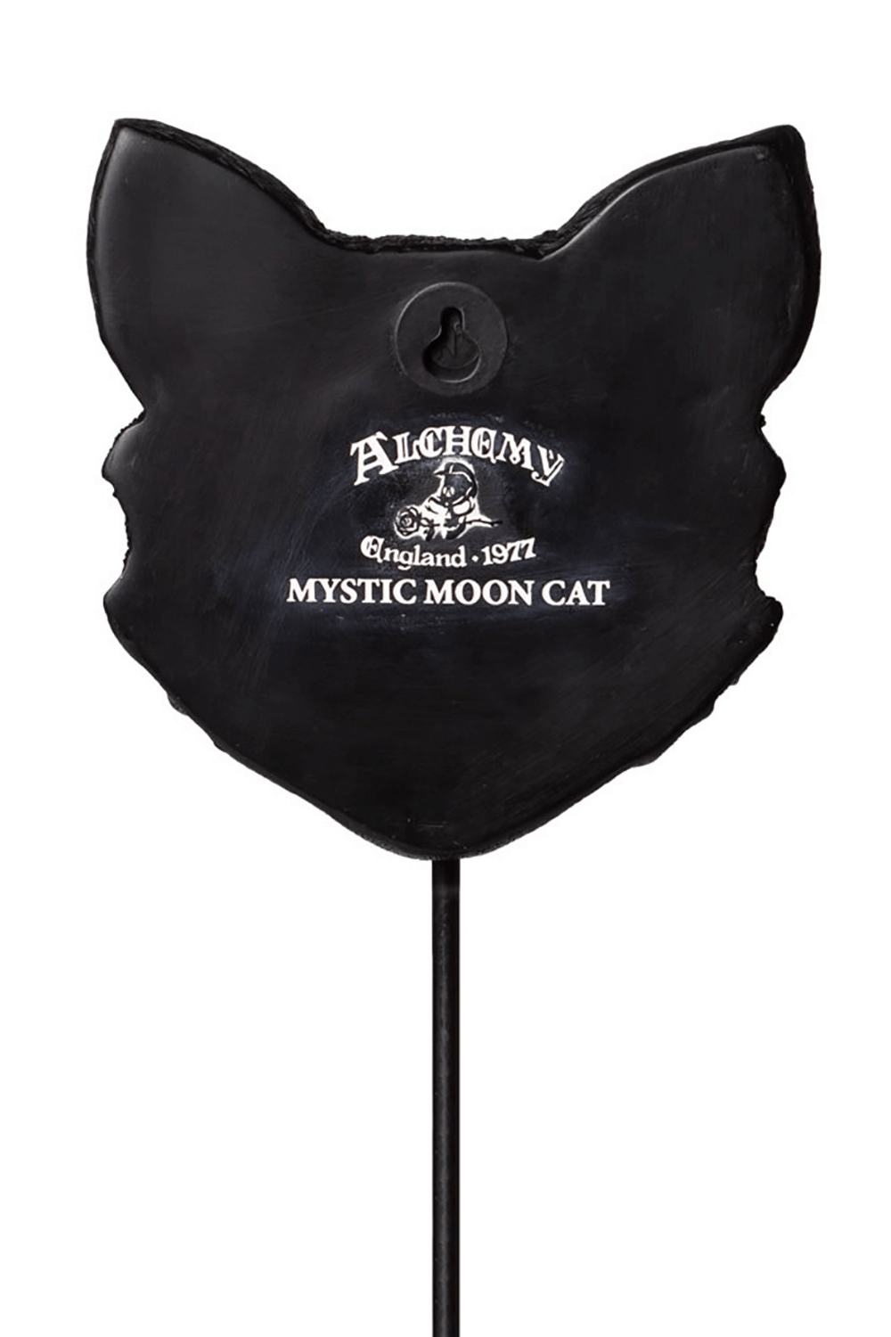 Mystic Moon Cat Head Ornament by Alchemy, featuring a sleek black design and logo, perfect for witchy decor.