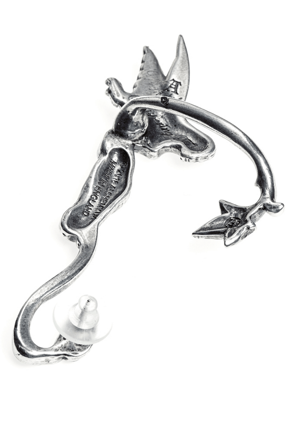 Antiqued pewter fairy ear wrap with leafy scroll detail designed for the left ear, secure surgical steel post.