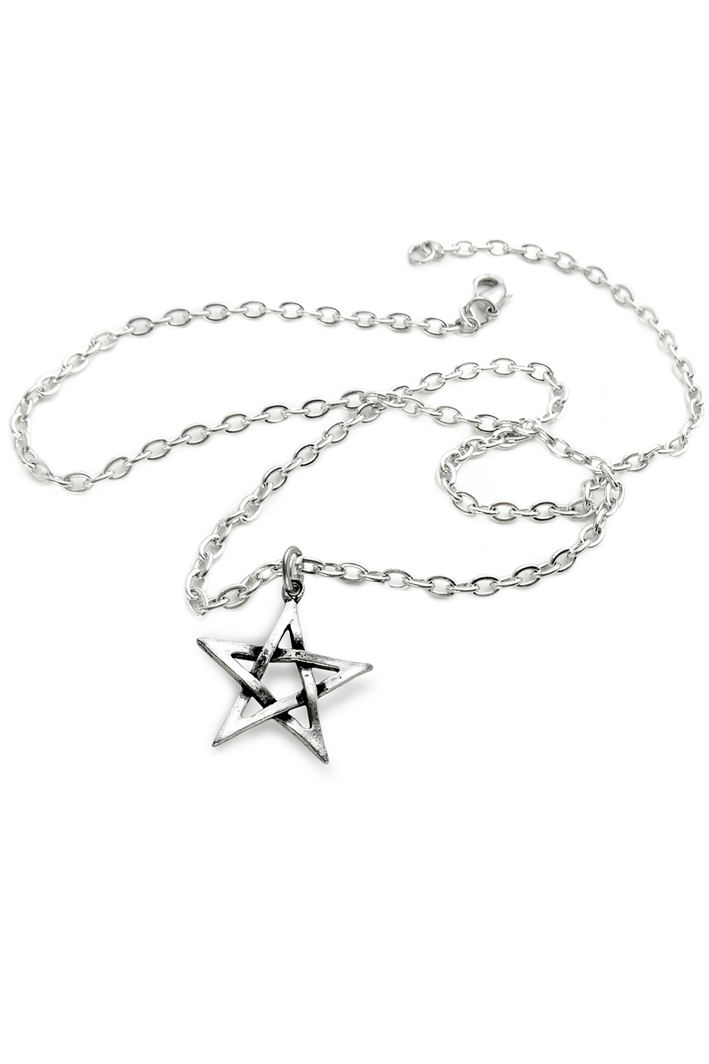 Sterling silver pentagram pendant necklace symbolizing cosmic balance and elemental forces.