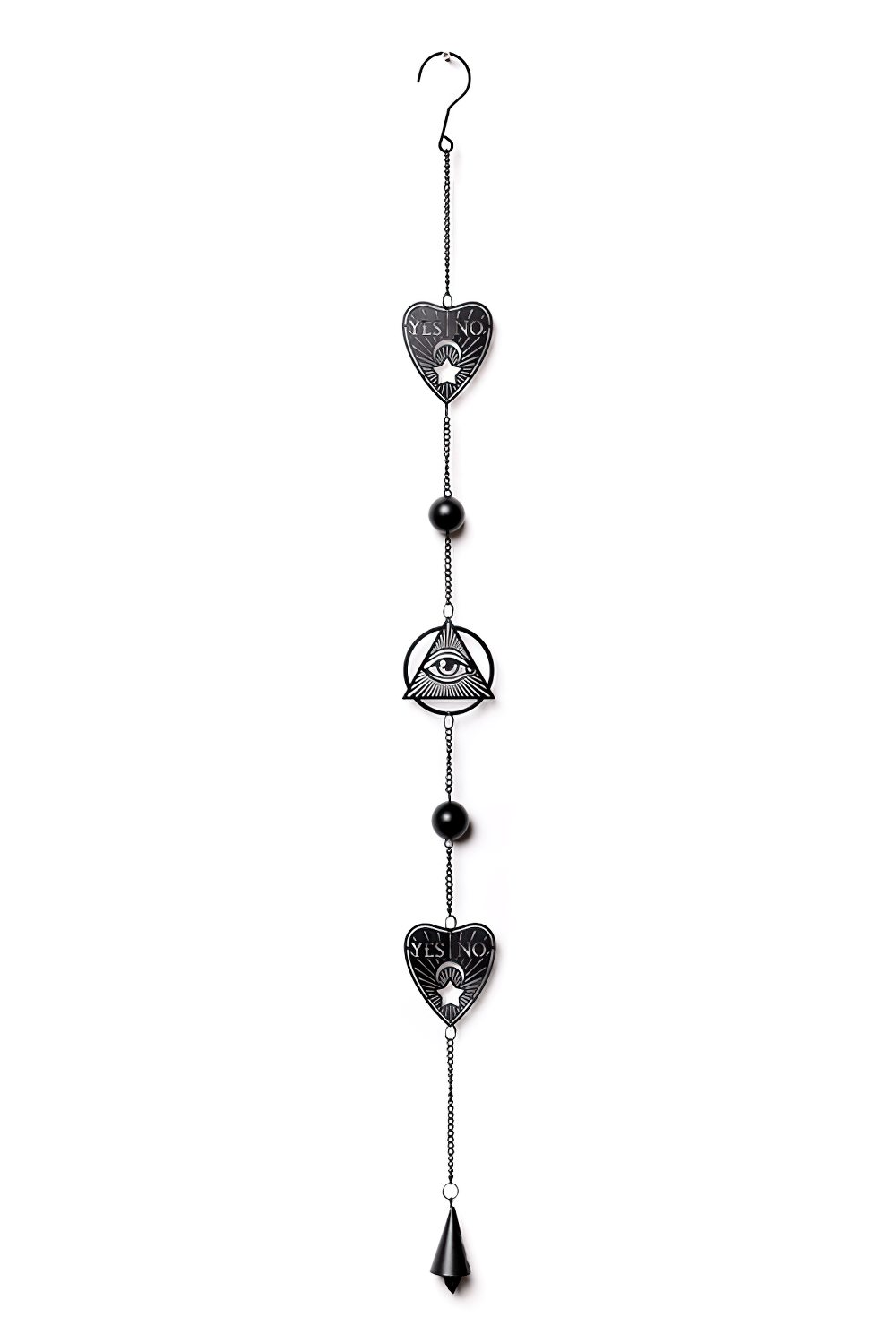 Mystical planchette hanging decoration featuring eye symbol and hearts for spiritual rituals and décor.