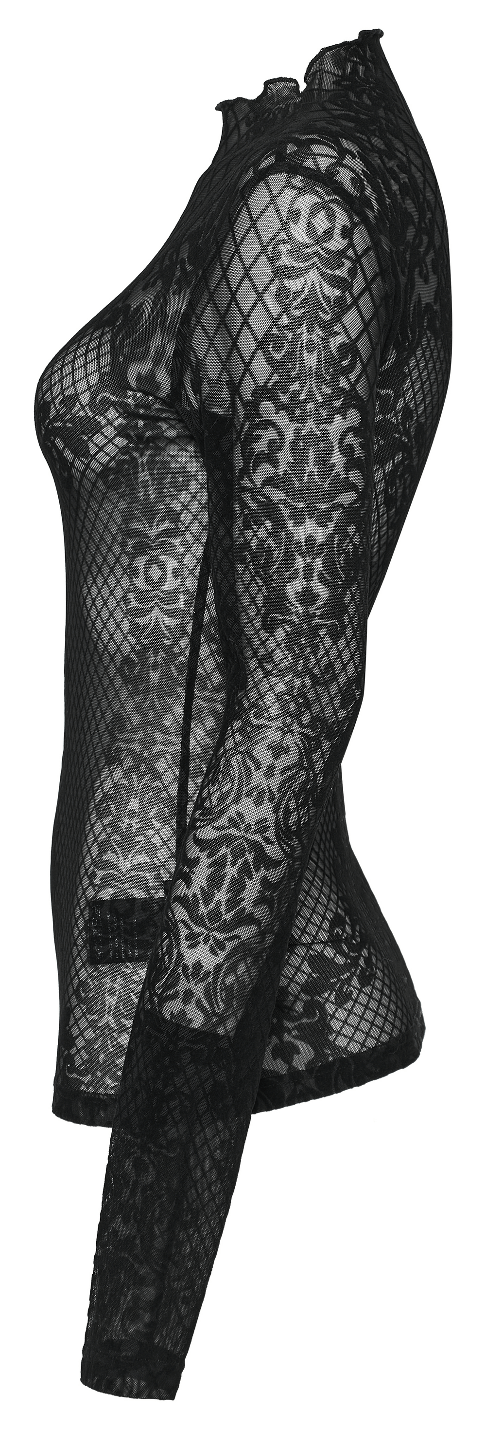 Mystique Gothic Flocked Mesh Top With Stand Collar - HARD'N'HEAVY