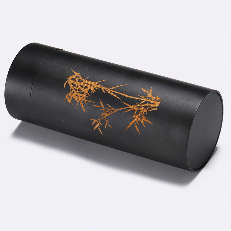 Elegant black gift box for bamboo sunglasses with bamboo design print.