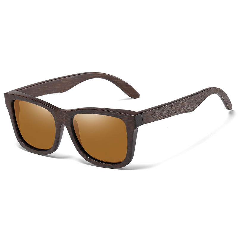 Natural bamboo wooden sunglasses with polarized brown lenses, stylish for trendy and casual outfits.