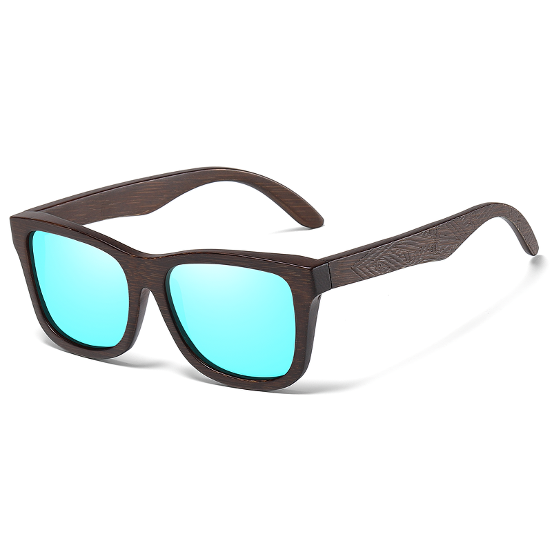 Natural bamboo wooden sunglasses with polarized blue mirror lenses, perfect for stylish casual outfits.