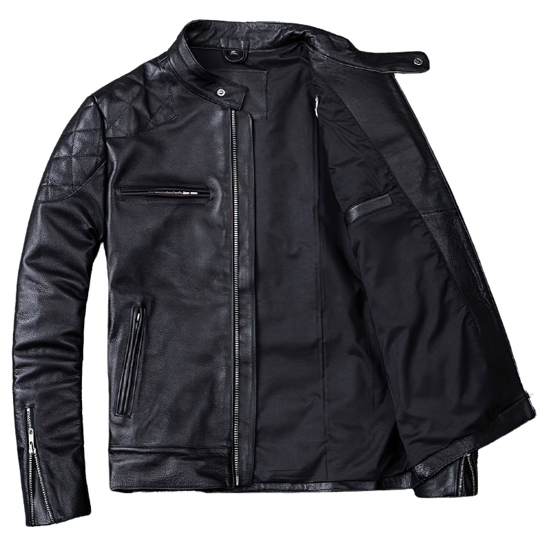 Natural Black Calfskin Leather Jacket For Men / Motorcycle Stylish Jackets - HARD'N'HEAVY