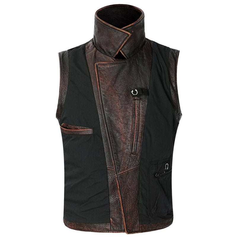 Natural Genuine Leather Motorcycle Vest For Men / Spring Vintage Brown Biker Sleeveless Jacket - HARD'N'HEAVY