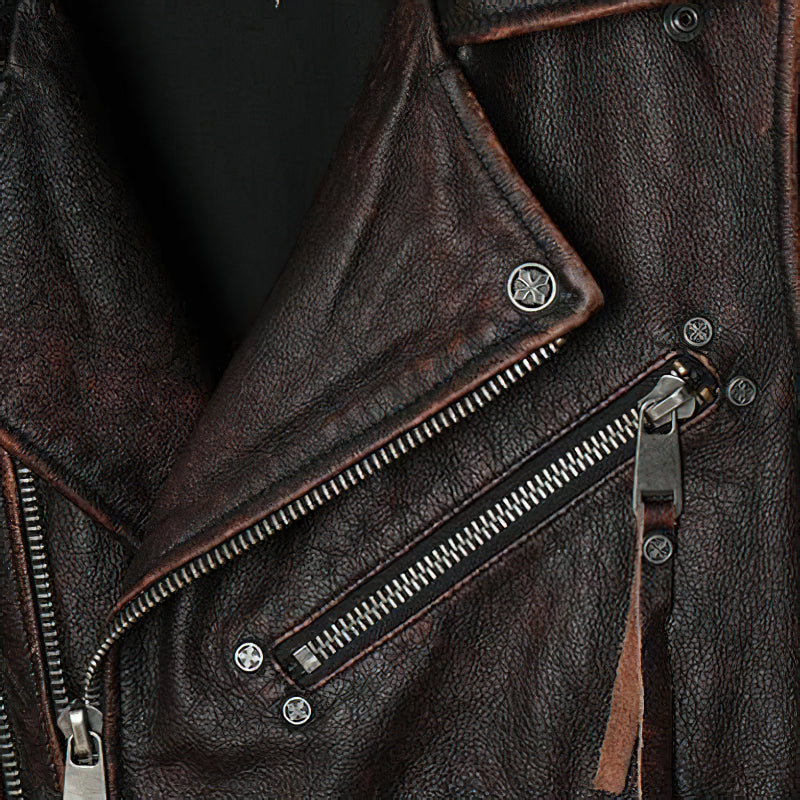 Natural Genuine Leather Motorcycle Vest For Men / Spring Vintage Brown Biker Sleeveless Jacket - HARD'N'HEAVY