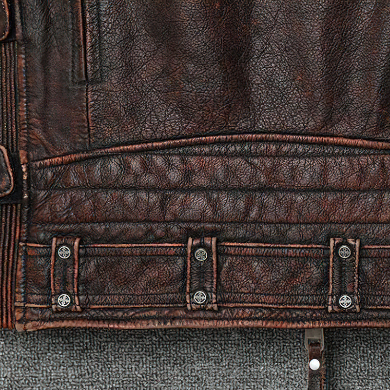 Natural Genuine Leather Motorcycle Vest For Men / Spring Vintage Brown Biker Sleeveless Jacket - HARD'N'HEAVY