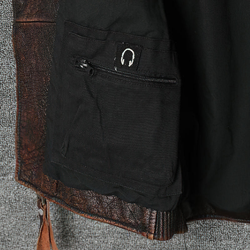 Natural Genuine Leather Motorcycle Vest For Men / Spring Vintage Brown Biker Sleeveless Jacket - HARD'N'HEAVY