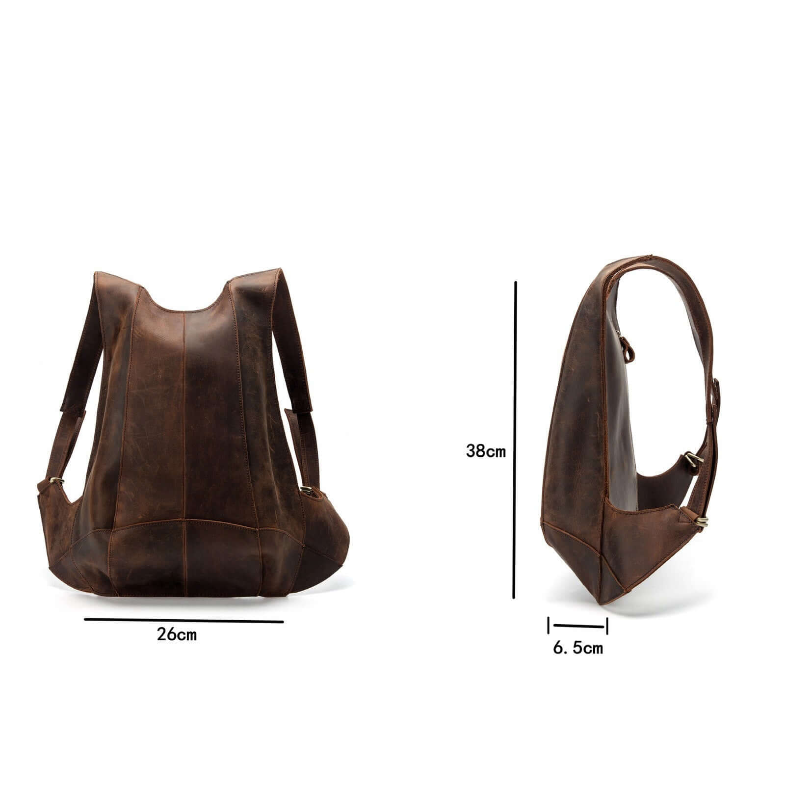 Natural leather anti-theft backpack for women, vintage design, perfect for travel and grunge style, dimensions 26cm x 38cm x 6.5cm.