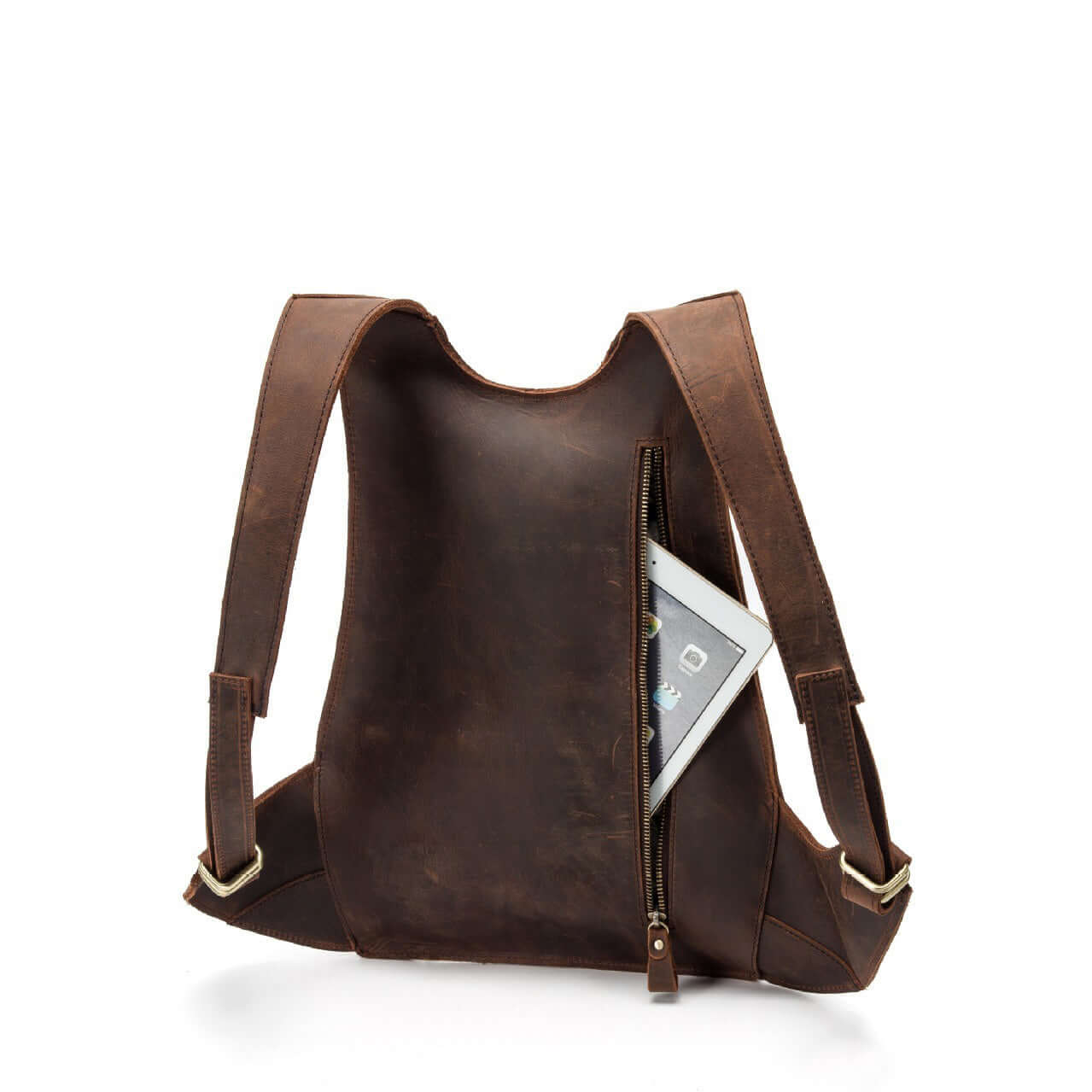 Natural leather backpack for women with anti-theft design and a hidden zip pocket for safe travel.