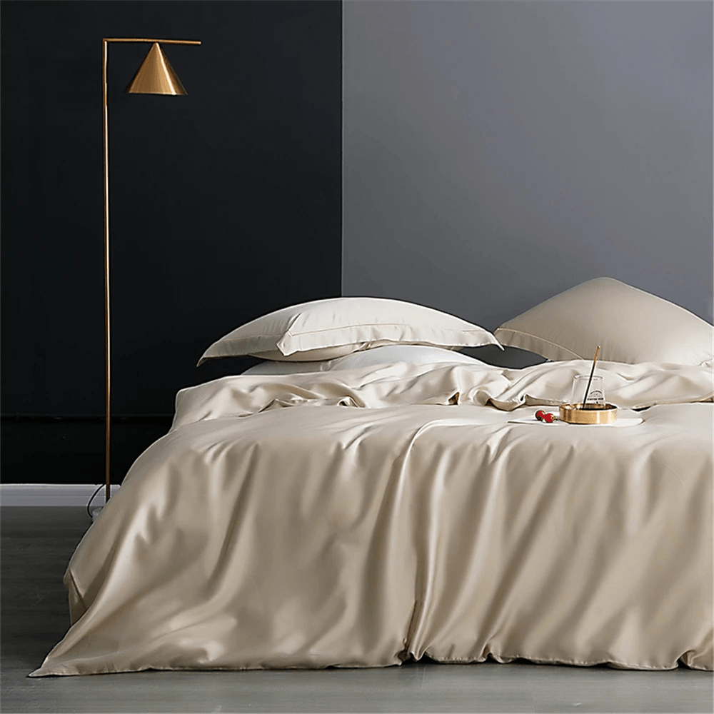 Juego de ropa de cama de seda natural con funda nórdica y sábanas