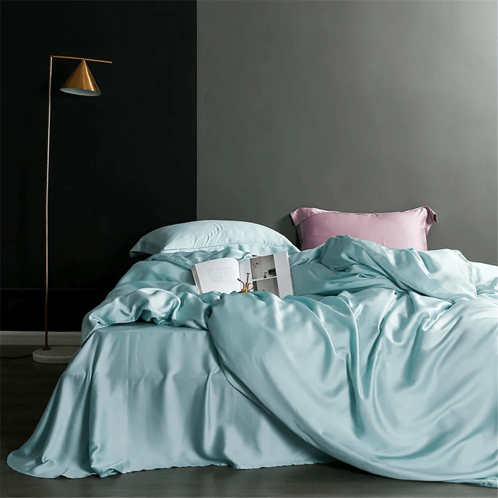 Juego de ropa de cama de seda natural con funda nórdica y sábanas