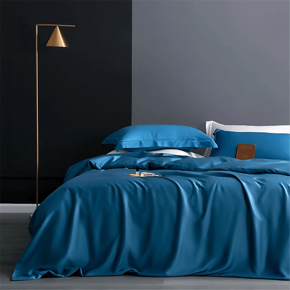 Juego de ropa de cama de seda natural con funda nórdica y sábanas