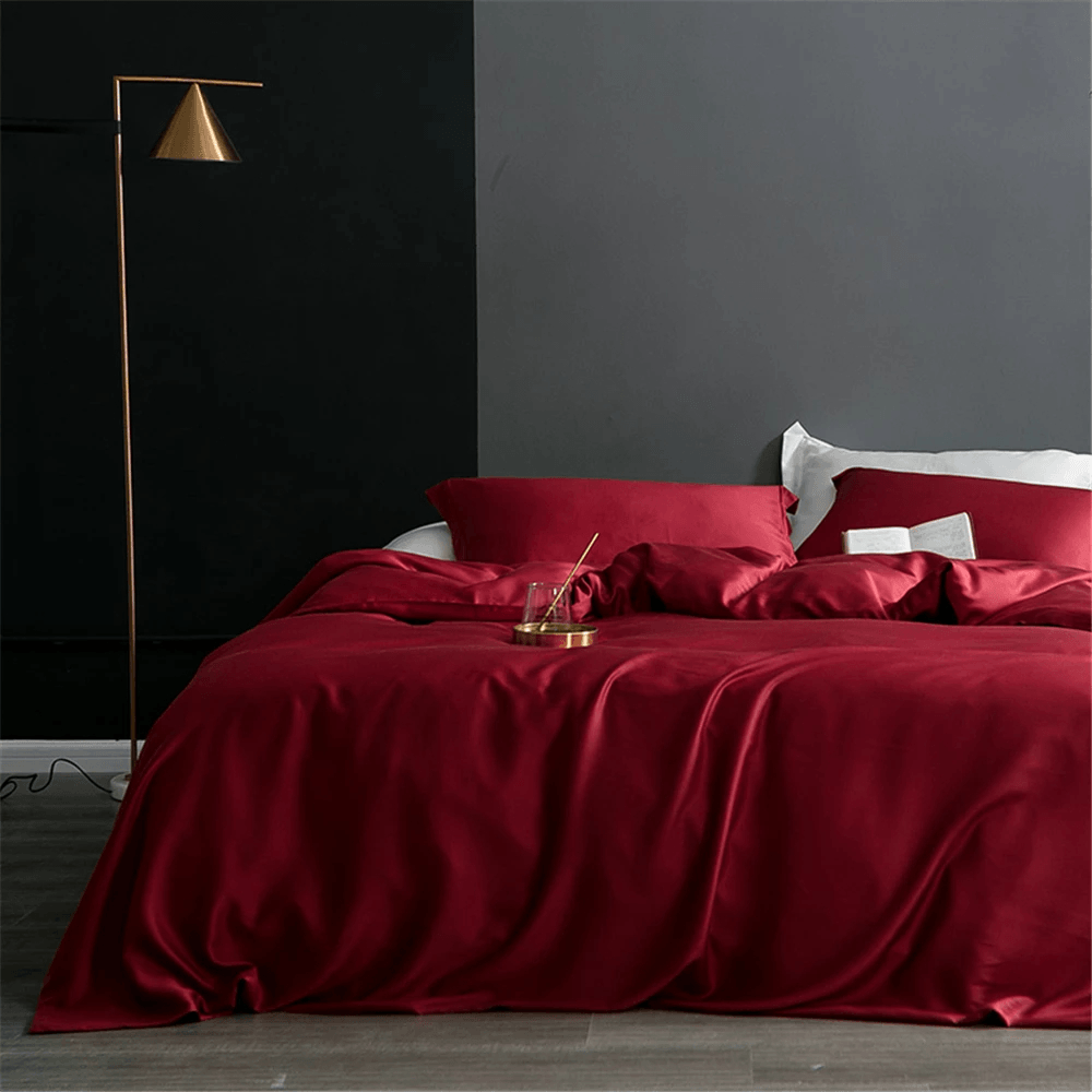 Juego de ropa de cama de seda natural con funda nórdica y sábanas