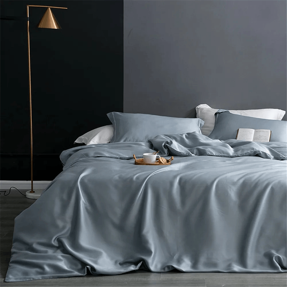Juego de ropa de cama de seda natural con funda nórdica y sábanas