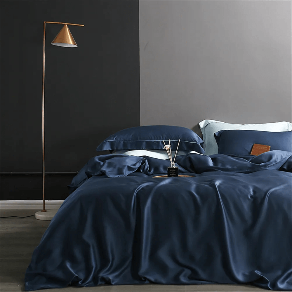 Juego de ropa de cama de seda natural con funda nórdica y sábanas