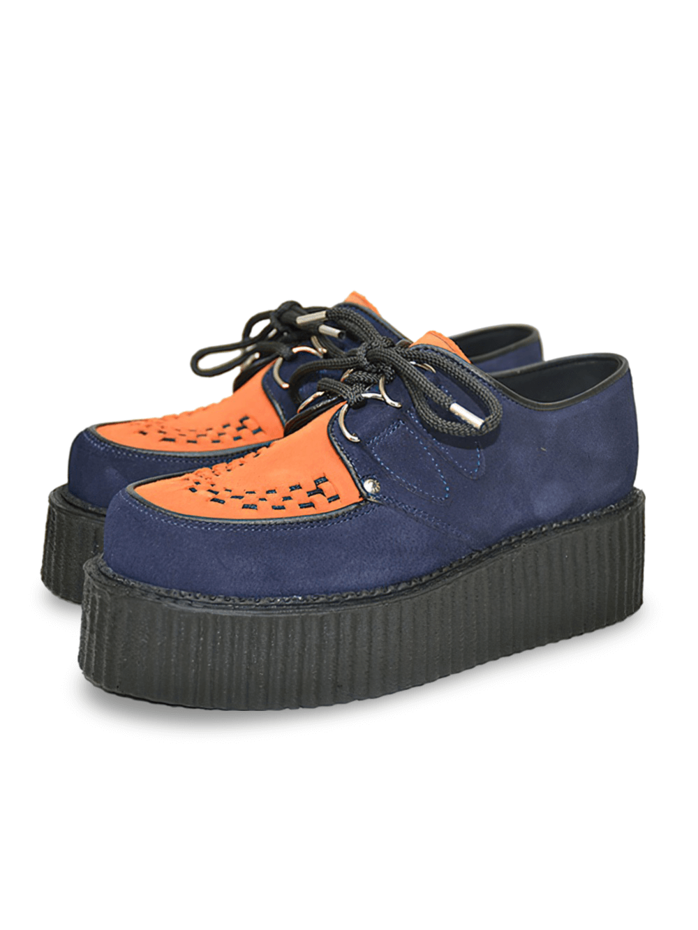 Navy and Orange Suede Creepers With Double Sole