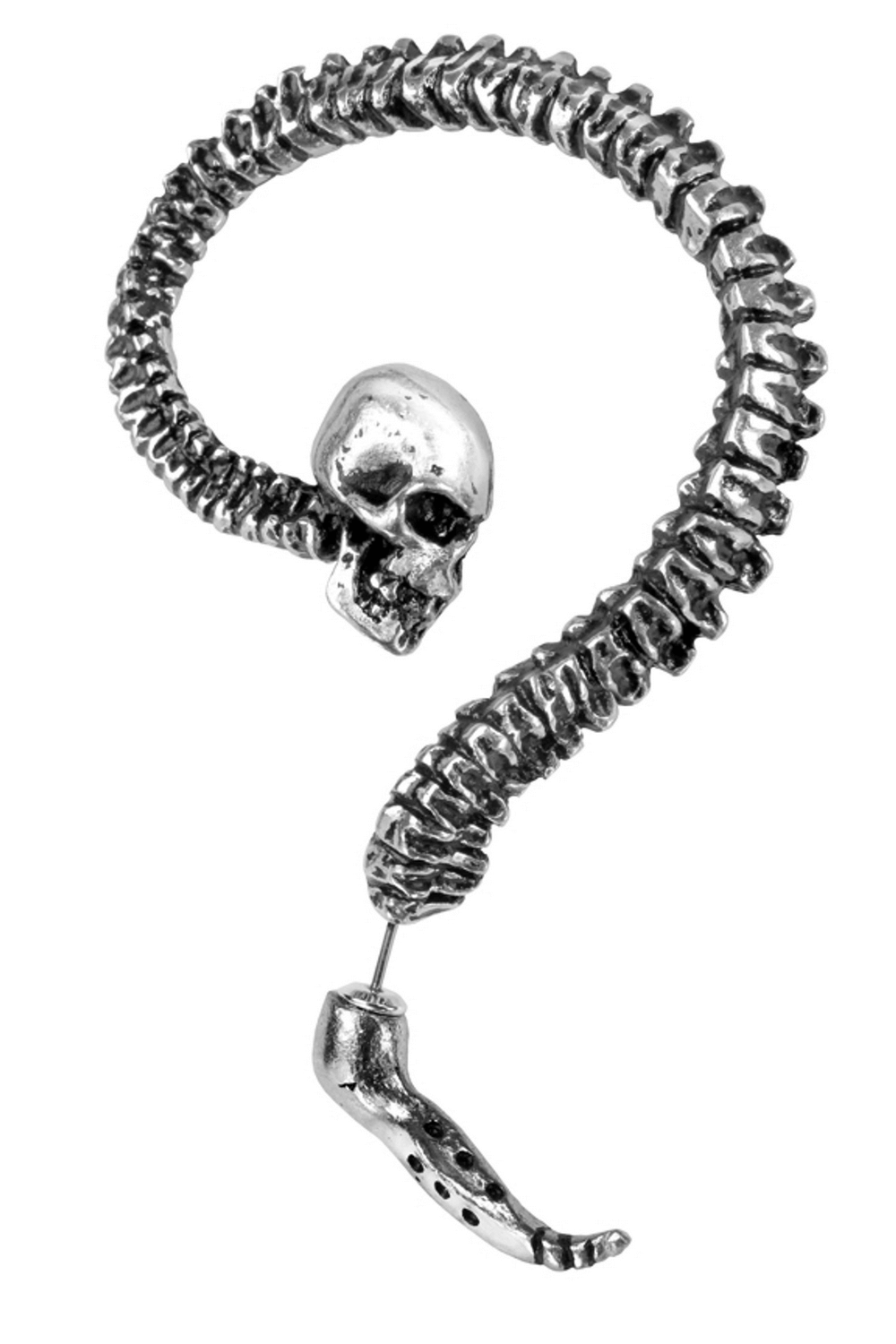 Necacrosome Skull Spine Ear Wrap with Surgical Steel Post featuring a detailed skull and spine design.