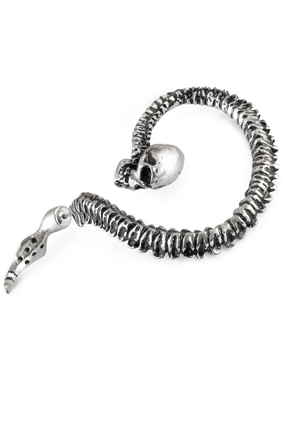 Necacrosome Skull Spine Ear Wrap with Surgical Steel Post showcasing a gothic skull and spine design.