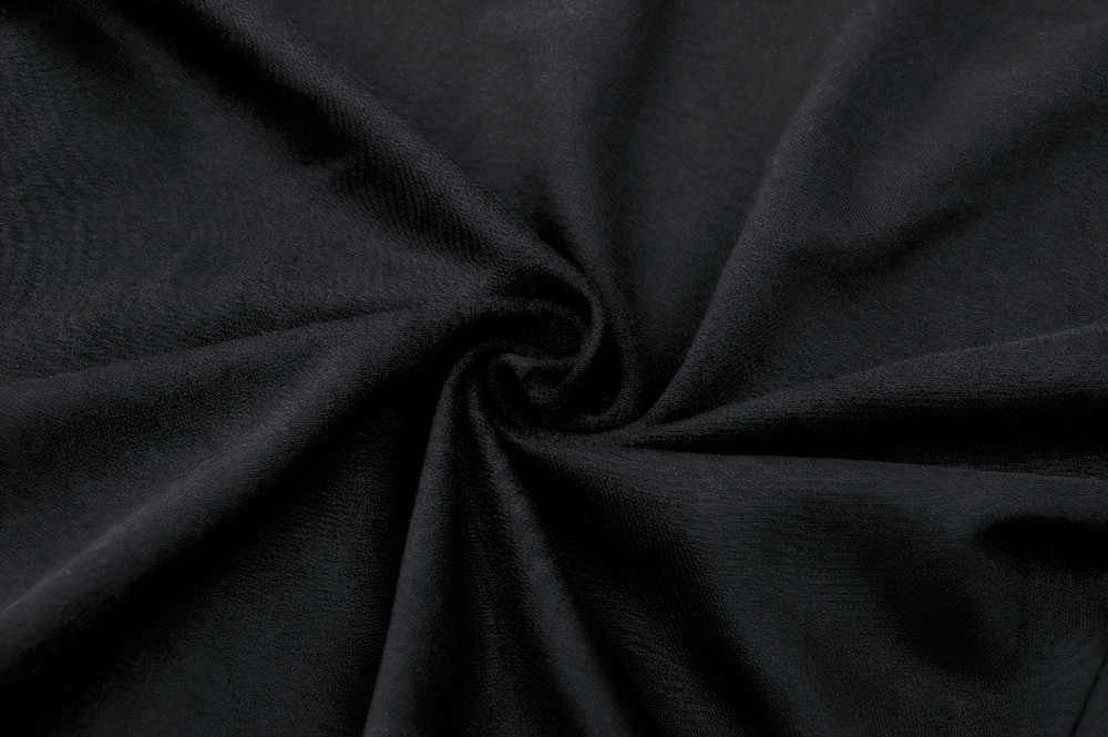 Close-up of black fabric showcasing soft texture, ideal for gothic and alternative fashion tops.