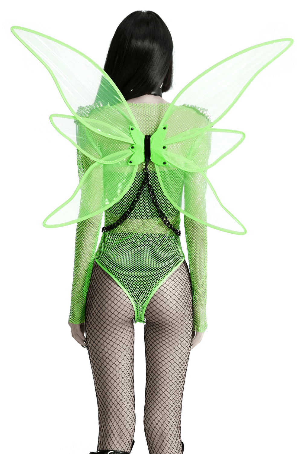 Neon Green Butterfly Wings with Chains for an Edgy Look