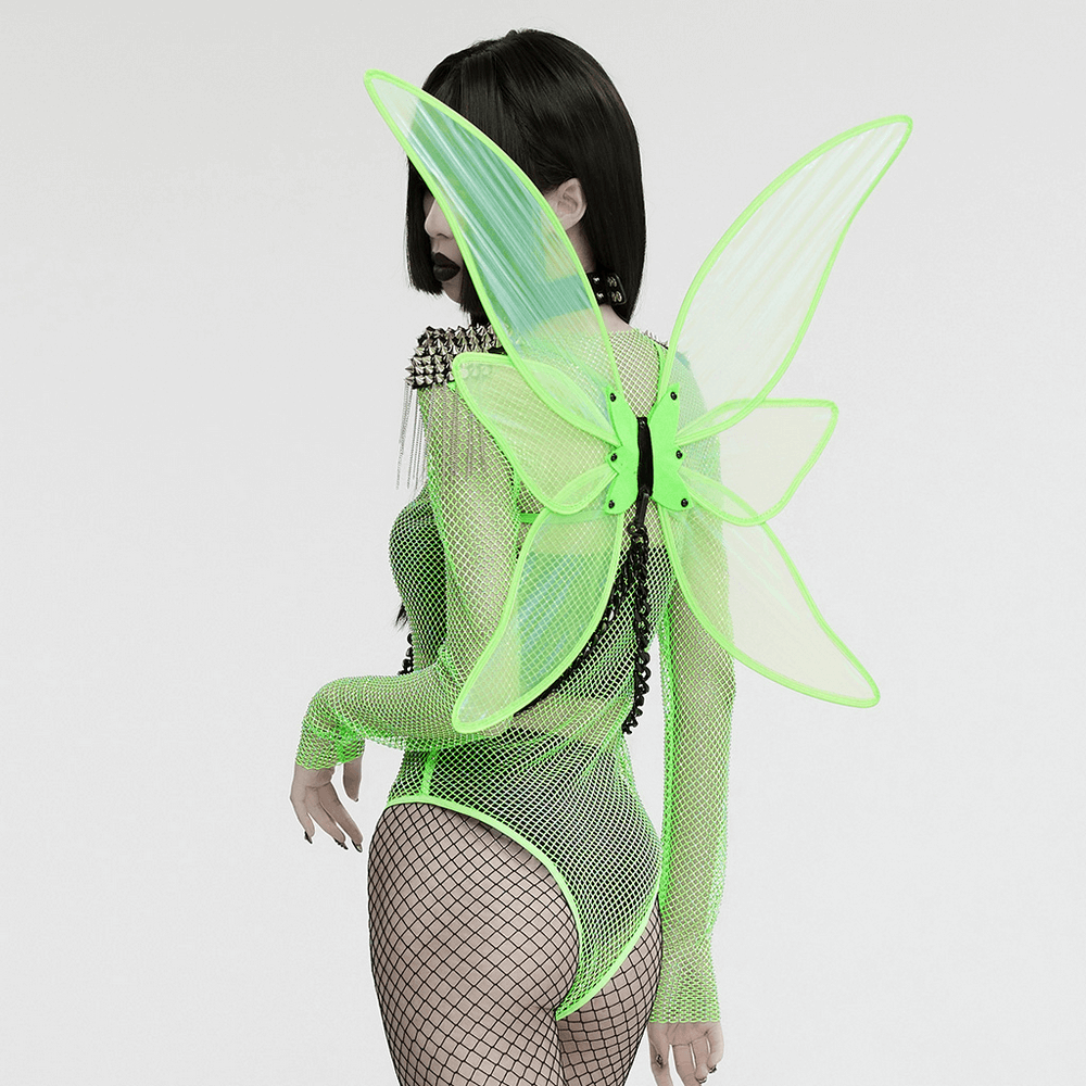 Neon Green Butterfly Wings with Chains for an Edgy Look