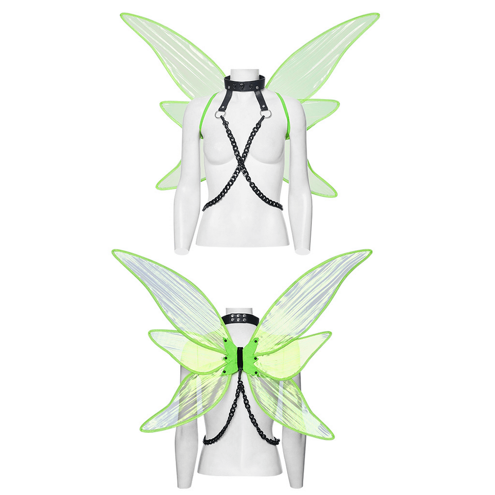 Ailes de papillon vert fluo avec chaînes pour un look audacieux