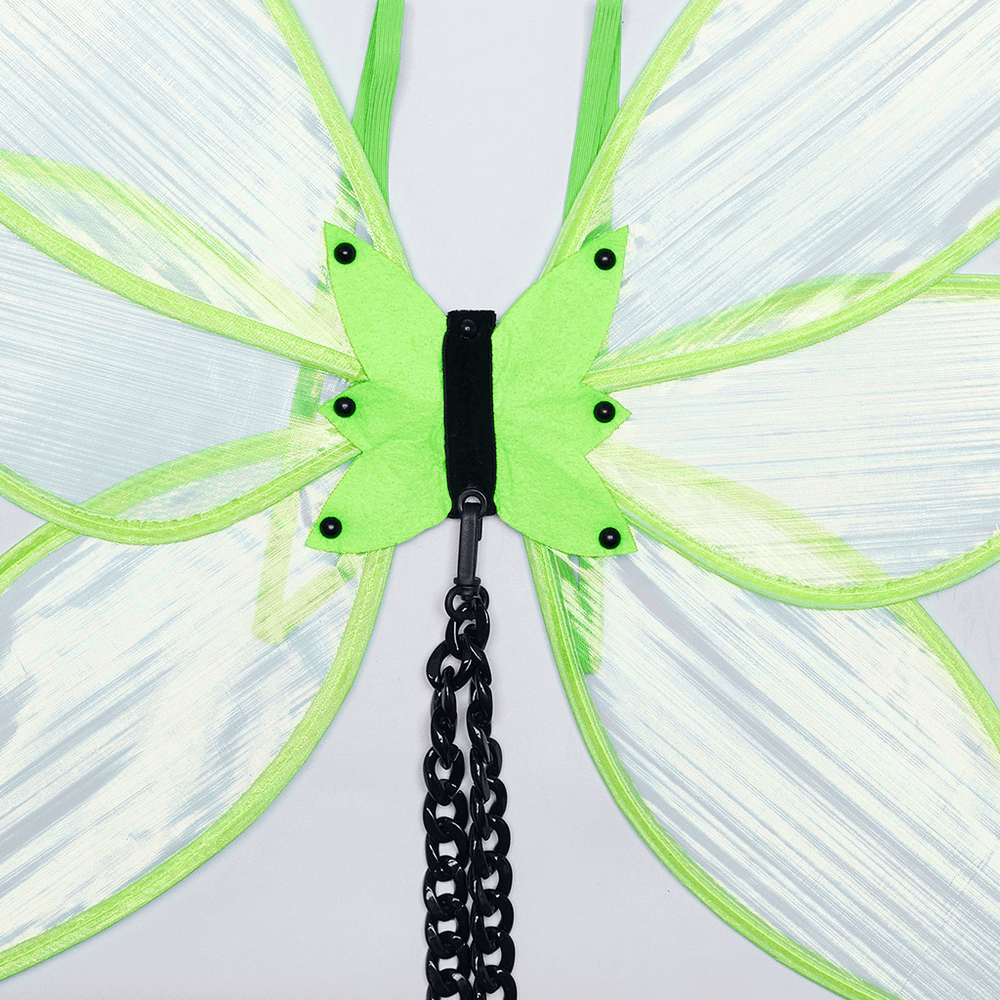 Ailes de papillon vert fluo avec chaînes pour un look audacieux