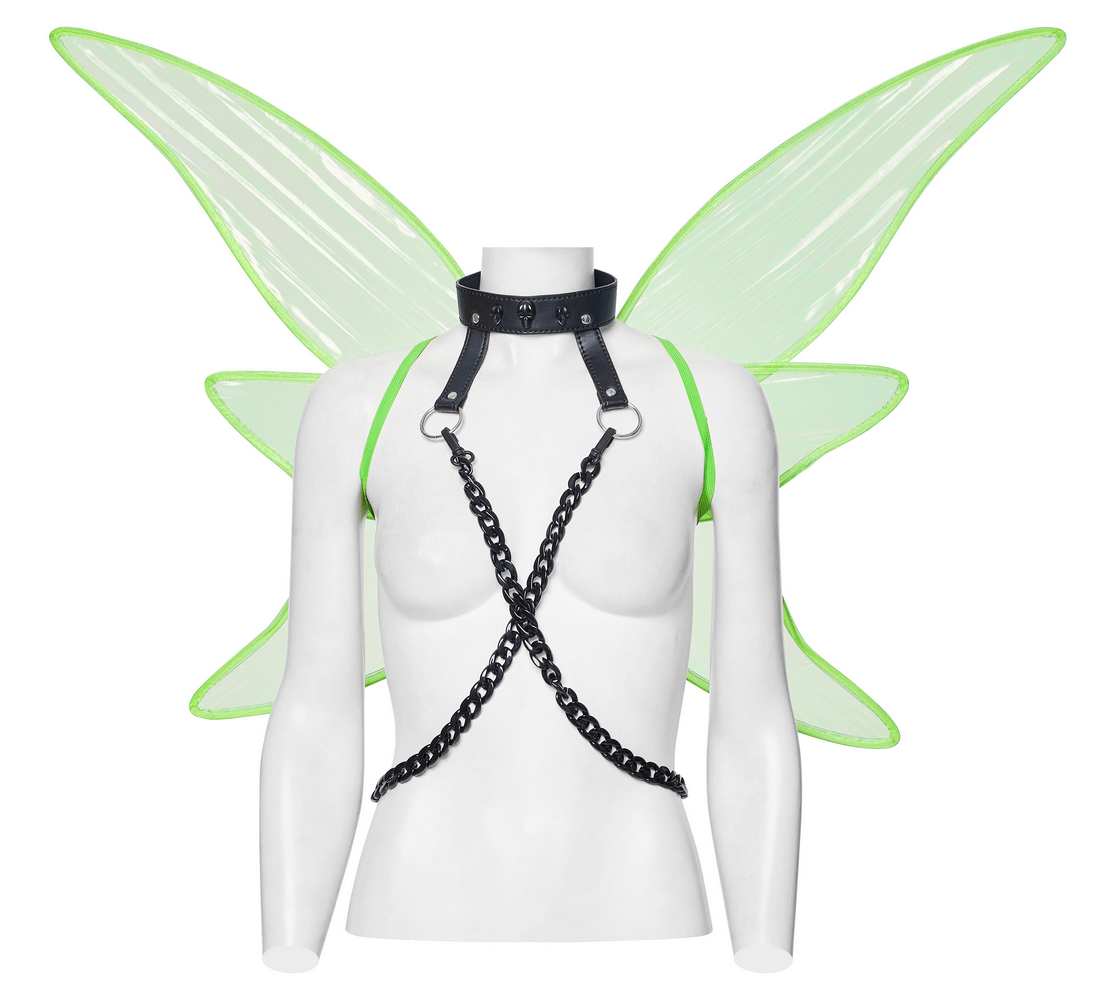 Neon Green Butterfly Wings with Chains for an Edgy Look