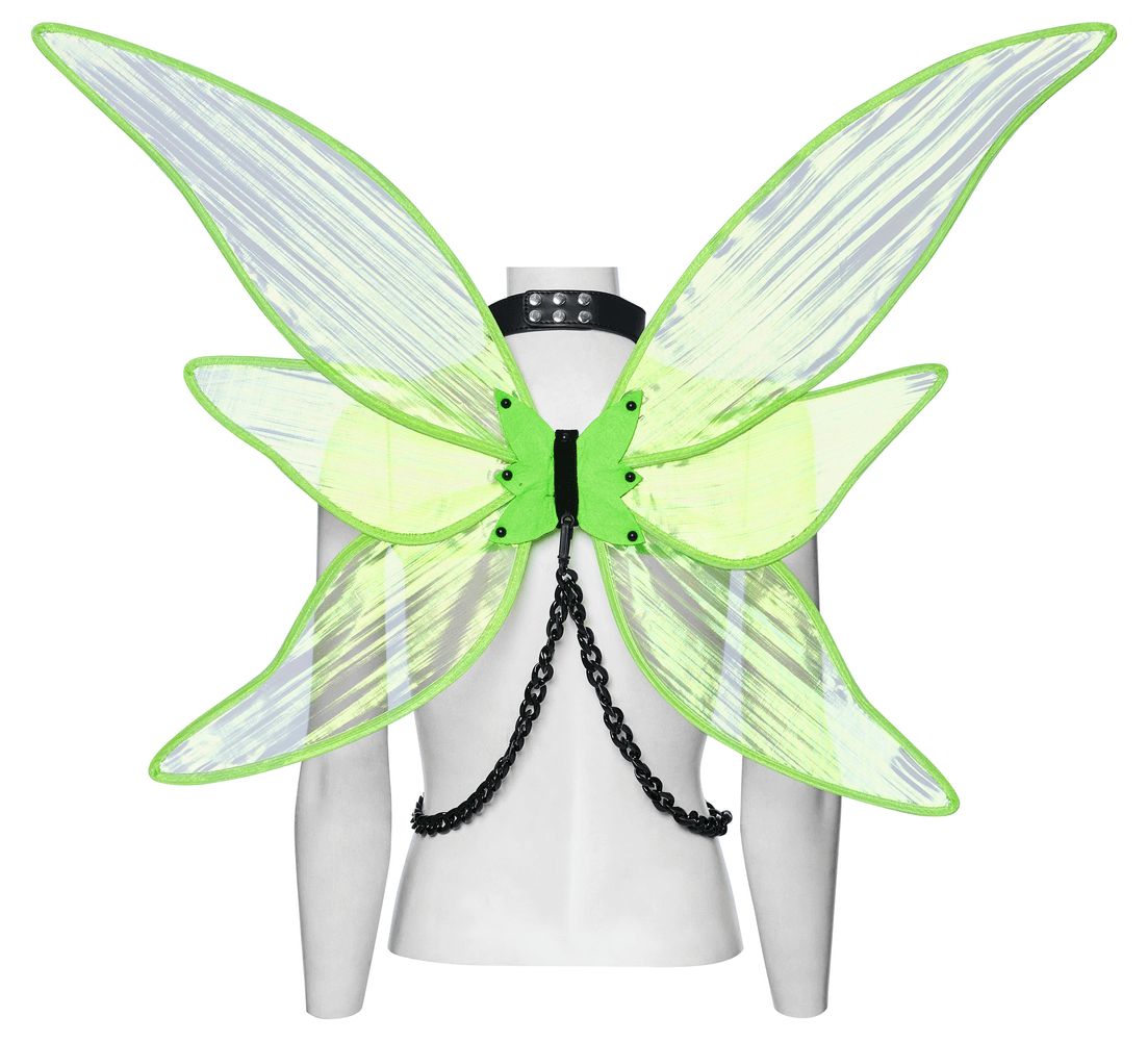 Neon Green Butterfly Wings with Chains for an Edgy Look