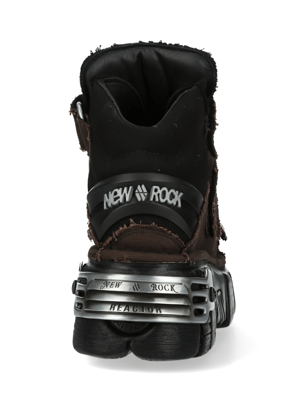 New Rock men's ankle boots featuring a chunky platform sole and velcro straps, perfect for a bold gothic punk look.