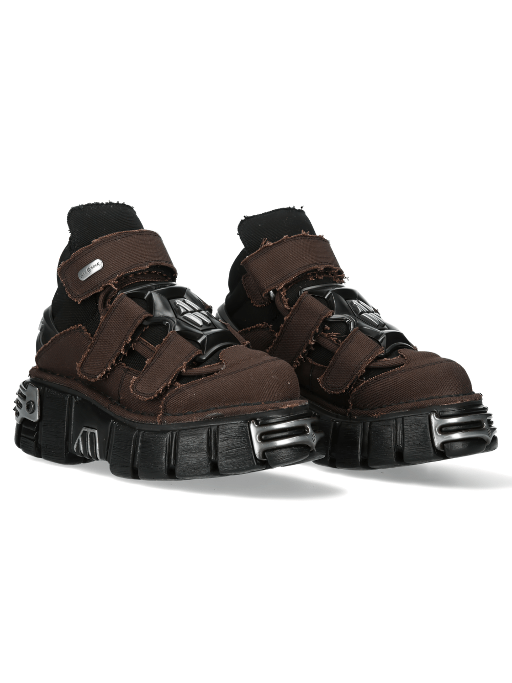 NEW ROCK Men's brown ankle boots with chunky platform, velcro straps, and edgy gothic design.