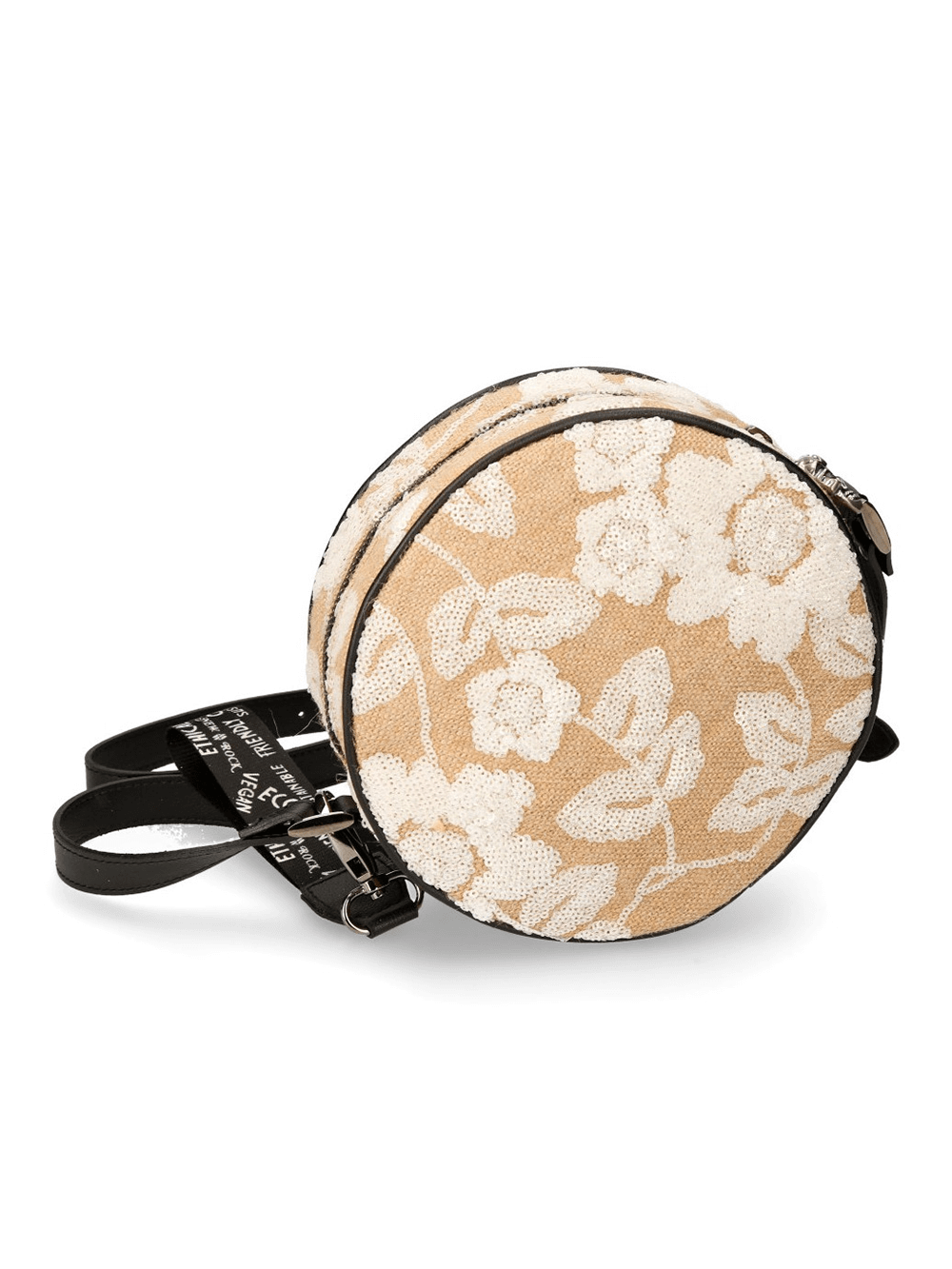 NEW ROCK beige round gothic punk crossbody bag with floral design, perfect for edgy urban style.