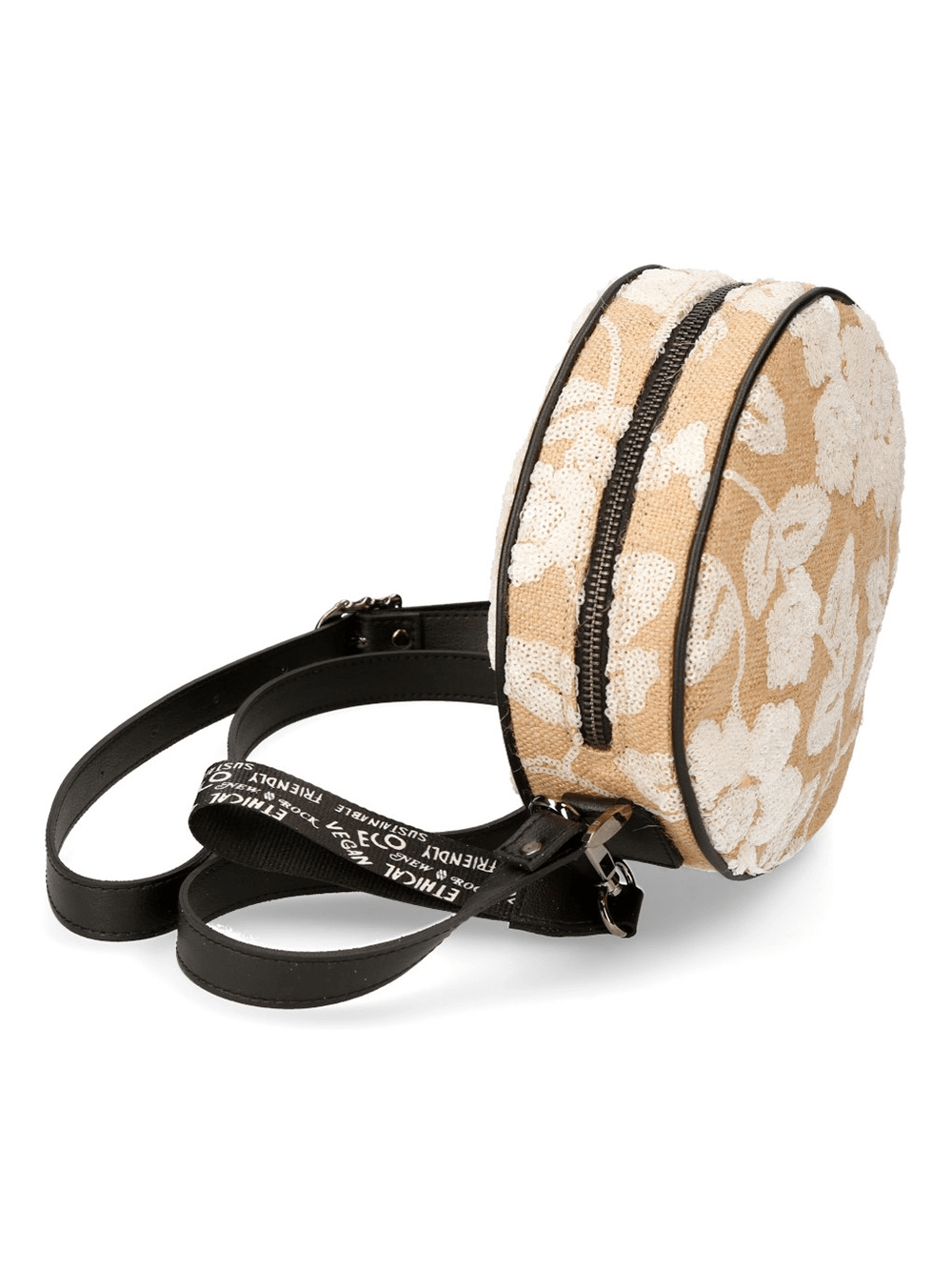 NEW ROCK beige round gothic punk crossbody bag with floral design and zipper, perfect for edgy urban style.