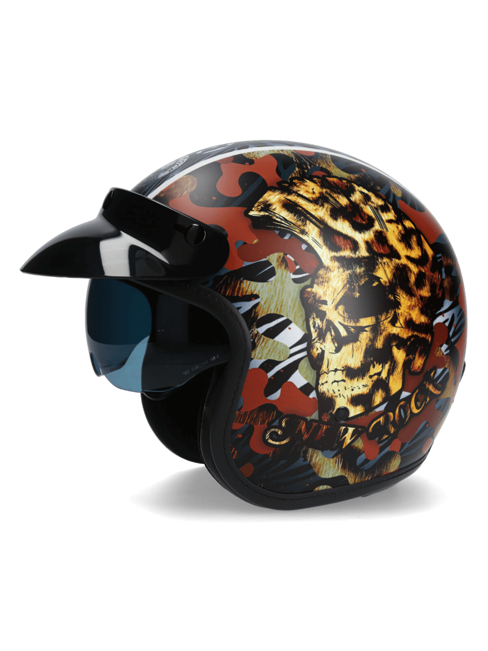 NEW ROCK Biker Helmet featuring striking skull design and click buckle for easy fastening, perfect for urban riders.