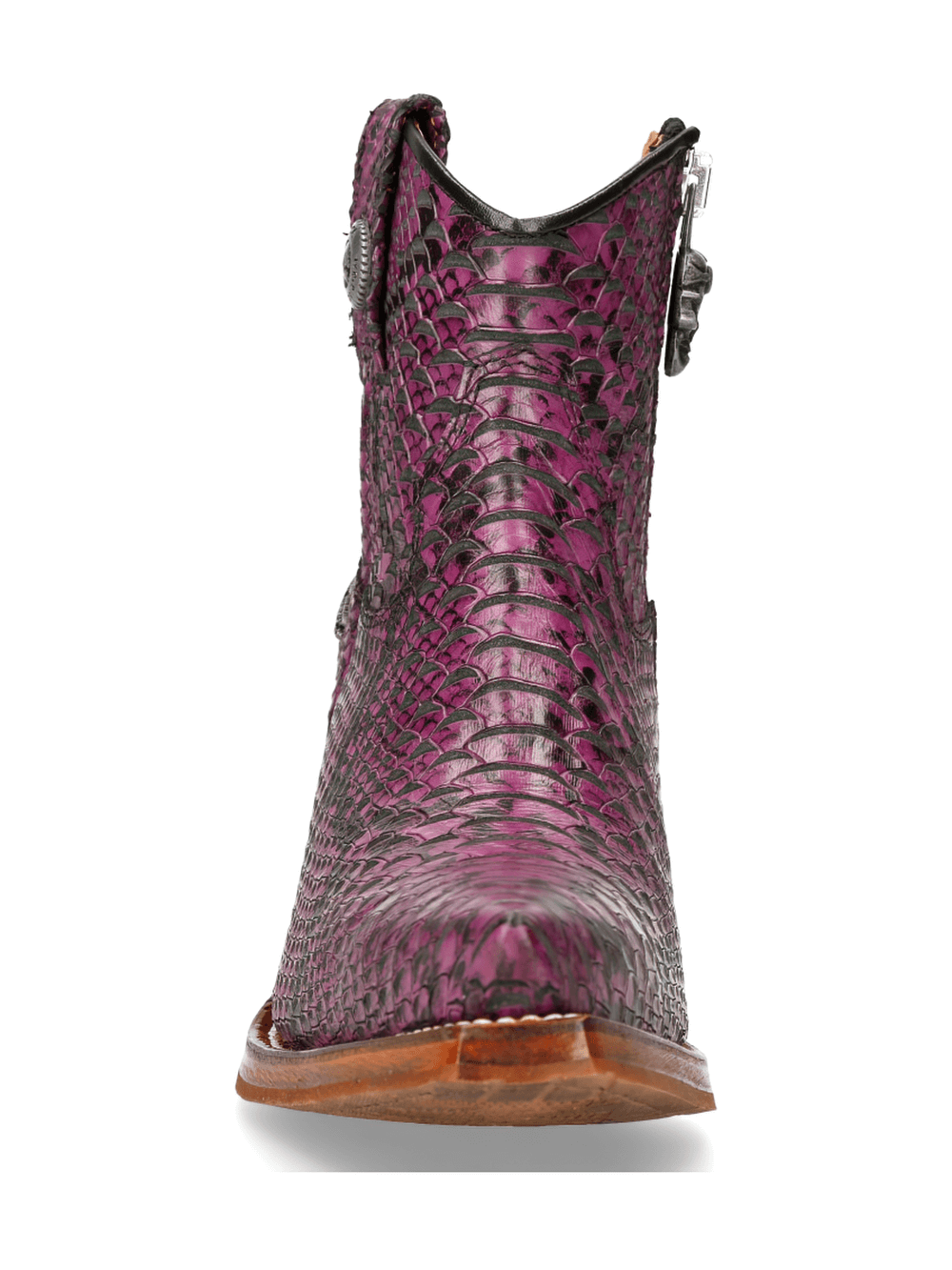 Stylish purple leather ankle boots with zipper detail and unique texture, perfect for fashion-forward outfits.