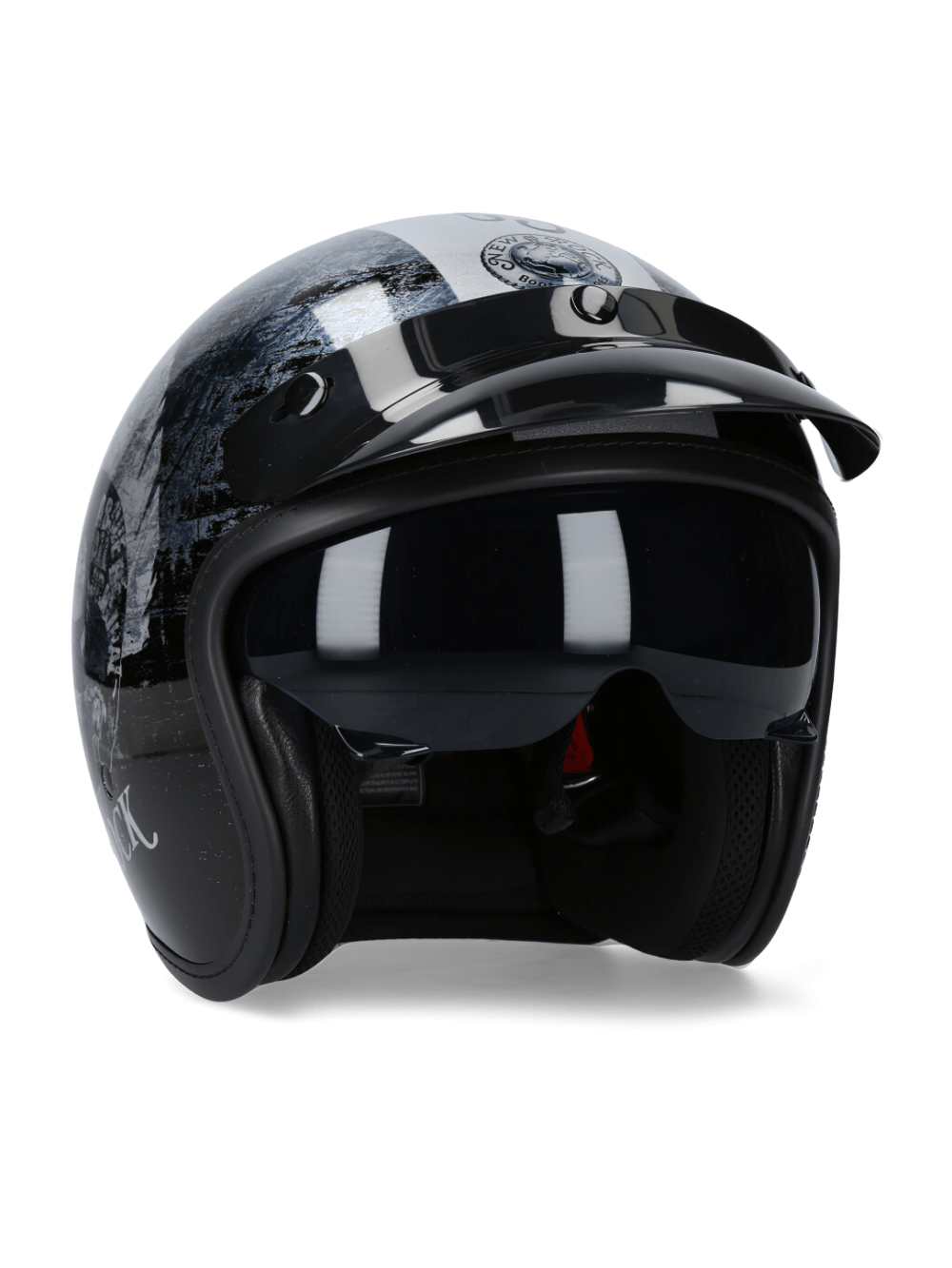 NEW ROCK Silver Open-Face Motorcycle Helmet with adjustable click buckle for urban riders.