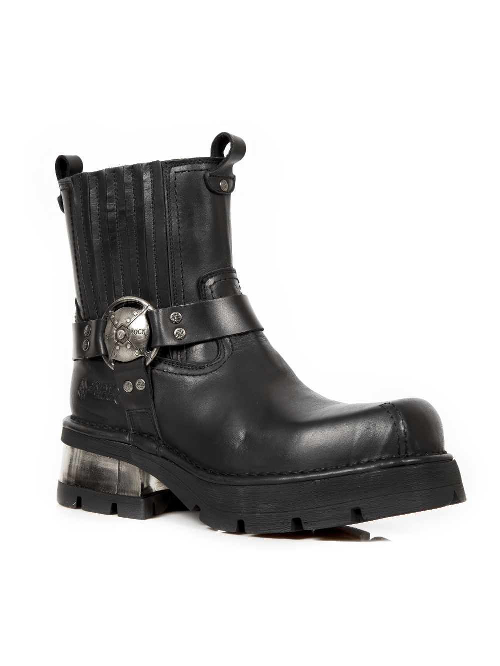 NEW ROCK Biker Style Black Leather Ankle Boots