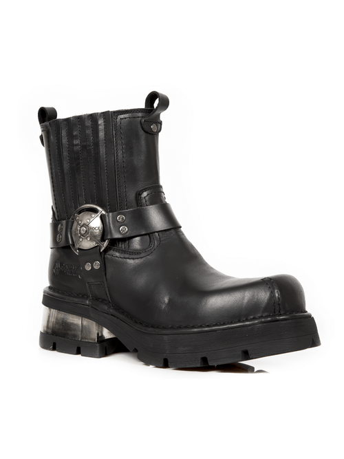 Botas de Tobillo de Cuero Negro Estilo Motociclista para Mujer de NEW ROCK