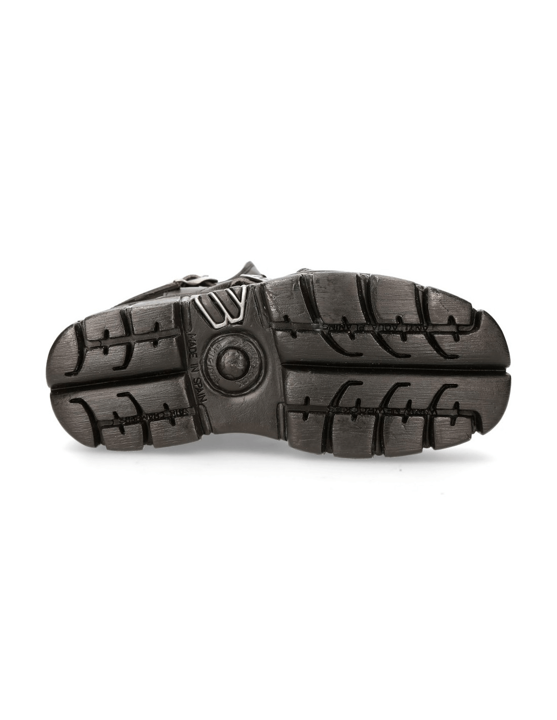Bottom view of NEW ROCK Men's Bio Black Tower Gothic Sandals, showcasing durable PU-ULTRA sole with traction.