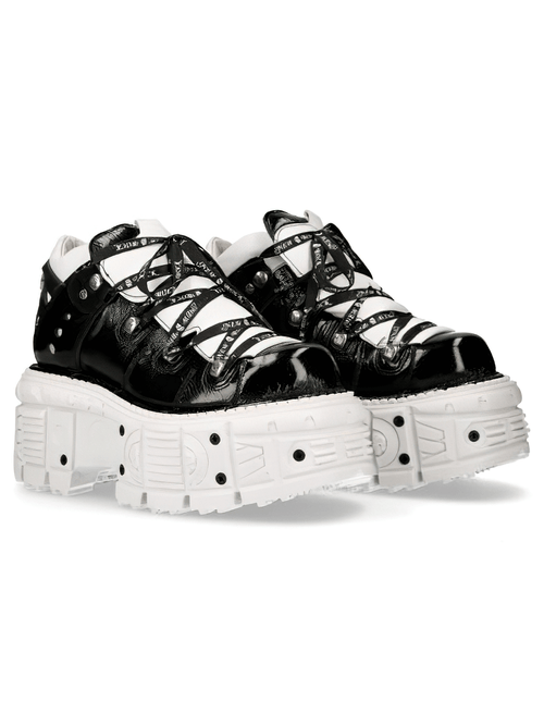 NEW ROCK Women's Black and White Platform Rock Boots with Laces