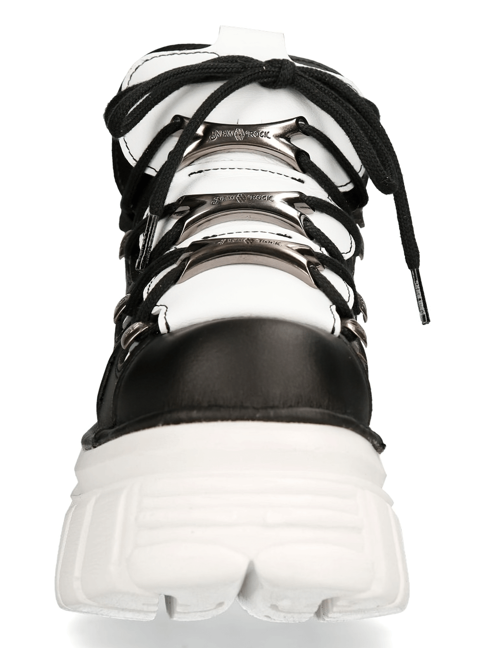 NEW ROCK Black and White Punk Rock Lace-Up Boots with eco-vegan materials and durable PU-Ultra sole.