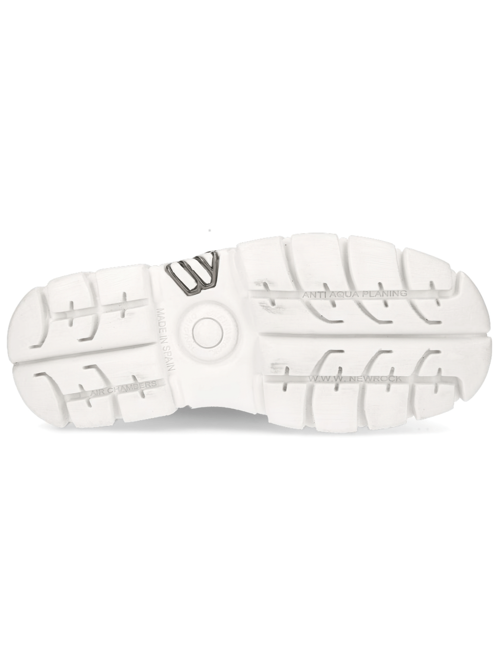 Bottom view of NEW ROCK eco-vegan punk rock lace-up boots showcasing its durable white PU-Ultra sole for traction.