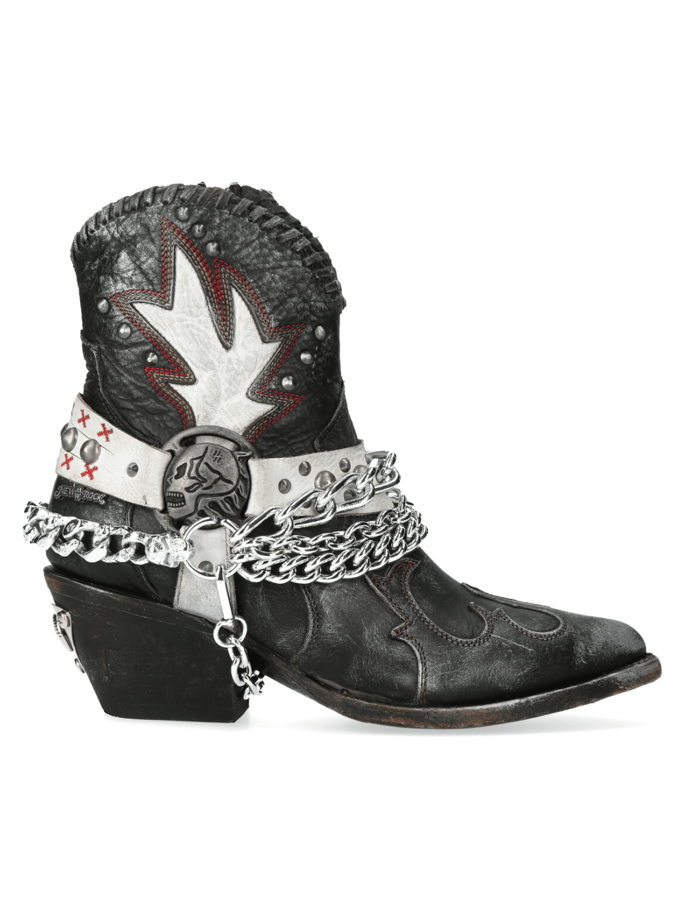 NEW ROCK Black and White Western Biker Boots with Chains