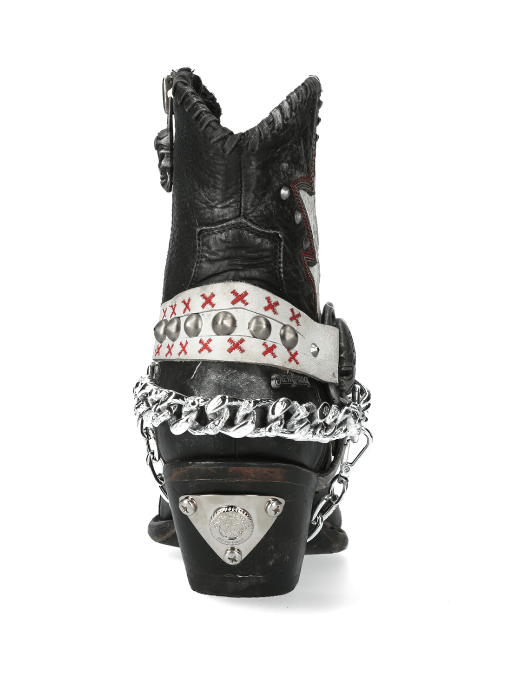 NEW ROCK Black and White Western Biker Boots with Chains