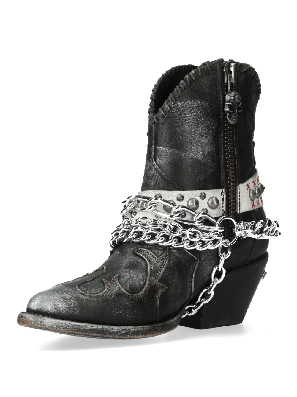 NEW ROCK Black and White Western Biker Boots with Chains